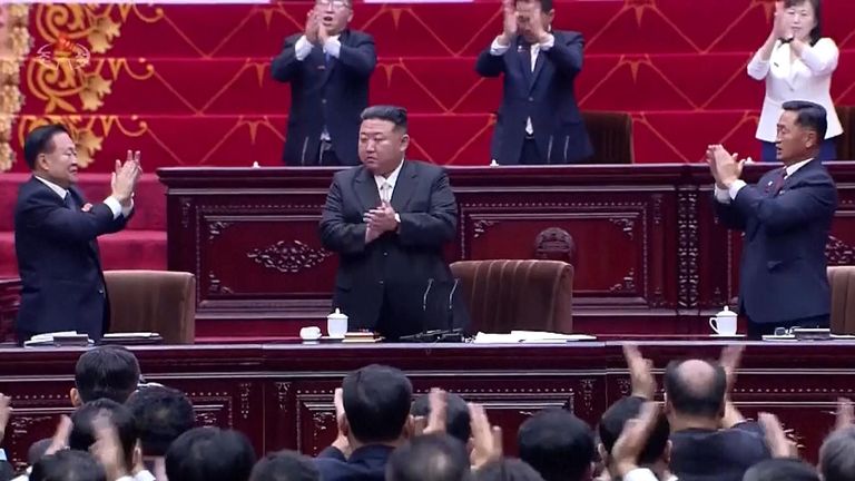 North Korean leader Kim Jong-un speaks during the 9th Session of the 14th Supreme People&#39;s Assembly of the Democratic People&#39;s Republic of Korea, in Pyongyang