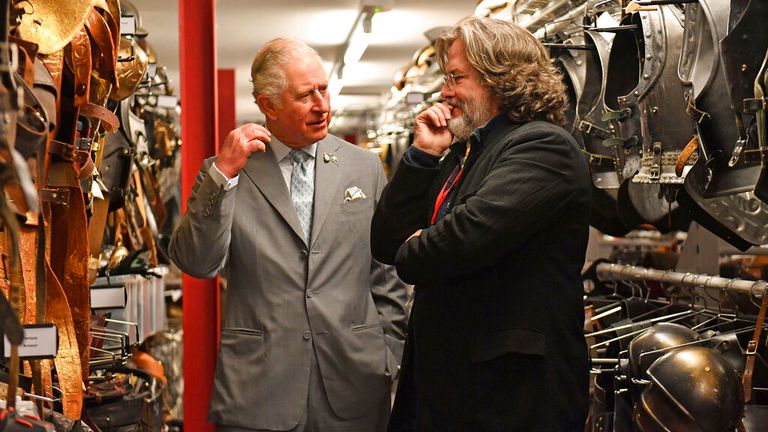 Doran and King Charles viewing the RSC costume store. Pic: Jacob King