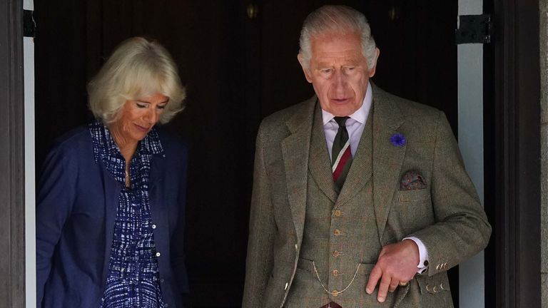 King Charles III and Queen Camilla leave Crathie Parish Church, near Balmoral, after a church service, to mark the first anniversary of the death of Queen Elizabeth II. Picture date: Friday September 8, 2023. PA Photo. See PA story ANNIVERSARY Queen. Photo credit should read: Andrew Milligan/PA Wire
