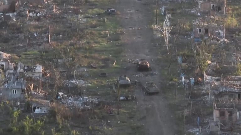 Aerial footage shows destruction in eastern village of Klishchiivka