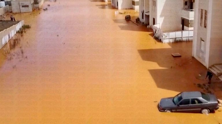 Streets are flooded after being hit by storm Daniel in Marj, in northeastern Libya

