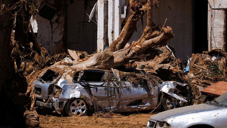 A view shows damaged cars, after a powerful storm and heavy rainfall hit Libya, in Derna, Libya September 13, 2023. REUTERS/Esam Omran Al-Fetori
