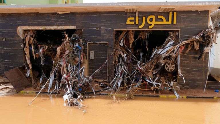 A view shows a flooded road, after a powerful storm and heavy rainfall hit Libya, in Derna, Libya September 12, 2023. REUTERS/Esam Omran Al-Fetori REFILE - QUALITY REPEAT
