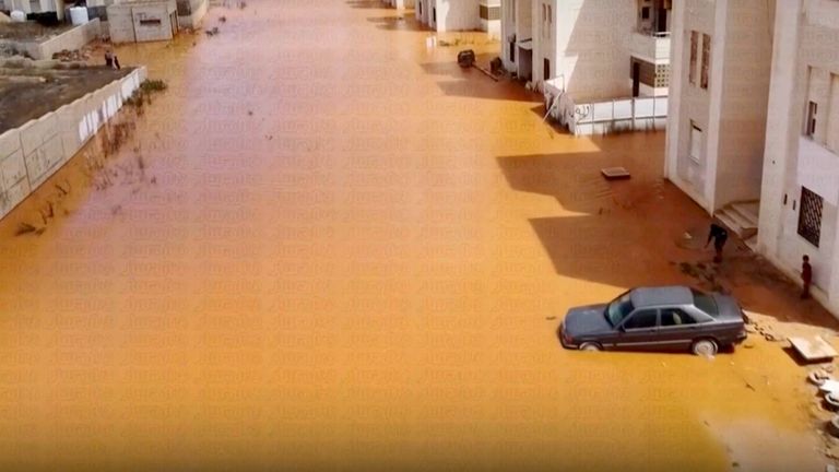Flooded streets after storm Danial in Marj, Libya 
Pic:Libya Almasar TV/AP
