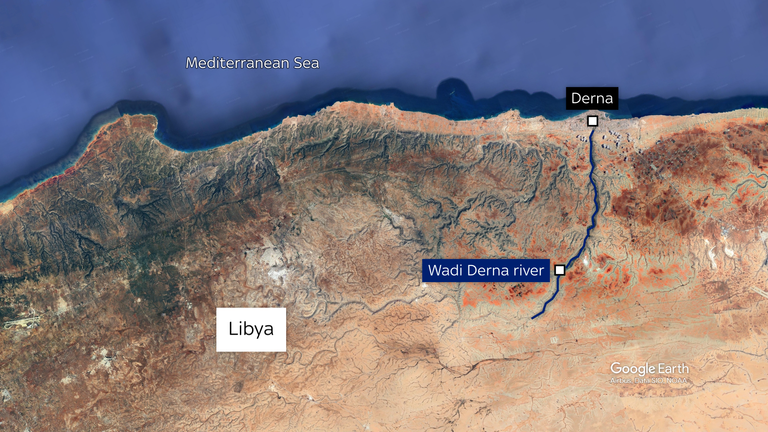 A map of Derna and the Wadi Derna river
