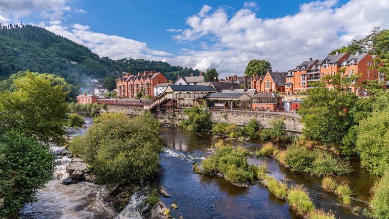 Llangollen town along the river dee in north Wales, UK