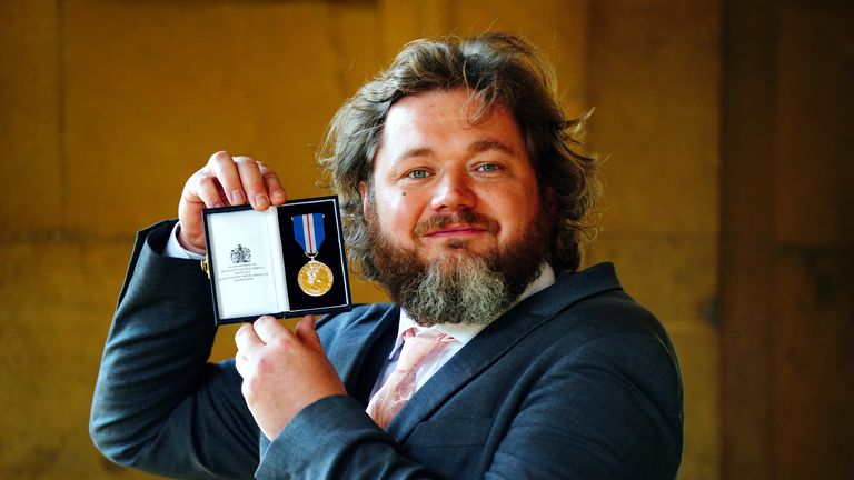 Lukasz Koczocik after being decorated with the Queen&#39;s Gallantry Medal at an investiture ceremony at Windsor Castle, Berkshire. Picture date: Tuesday September 26, 2023.