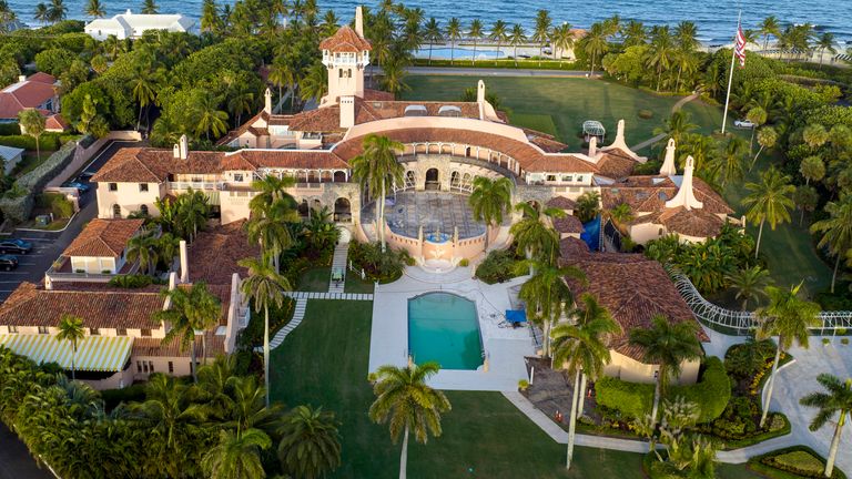 An aerial view of former President Donald Trump&#39;s Mar-a-Lago estate is seen Aug. 10, 2022, in Palm Beach, Fla. New York Judge Arthur Engoron, ruling in a civil lawsuit brought by New York Attorney General Letitia James, found that Trump and his company deceived banks, insurers and others by massively overvaluing his assets and exaggerating his net worth on paperwork used in making deals and securing loans. (AP Photo/Steve Helber, File)