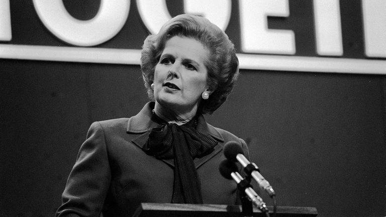 The Prime Minister Margaret Thatcher speaking at the 1980 Conservative Party Conference in Brighton.
