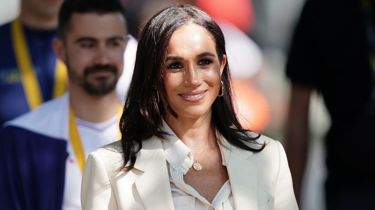 The Duchess of Sussex arrives for the cycling during the Invictus Games in Dusseldorf, Germany. Picture date: Friday September 15, 2023.