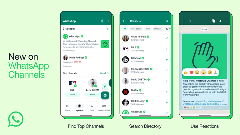 The &#39;channels&#39; feature is baked into WhatsApp along with your chats. Pic: Meta