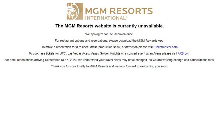 The MGM Resorts website says it is currently unavailable