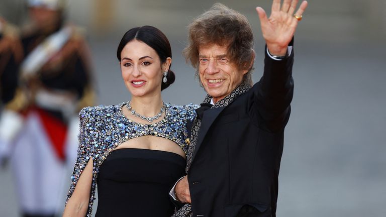 Sir Mick Jagger and Melanie Hamrick arrive to attend a state dinner in Paris