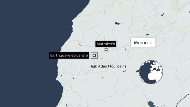 The epicentre of the earthquake is in the High Atlas mountains, about 50 miles south of Marrakech