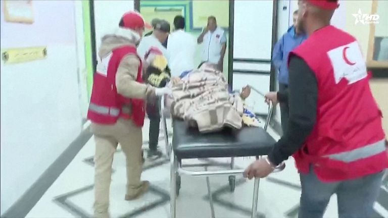 Paramedics move an injured person to a hospital in Chichaoua. Pic: Al-Oula TV