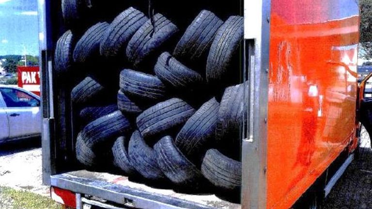 Migrants, including children and a pregnant woman, were found hidden behind tyres