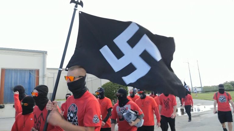 On a motorway overpass, on the edge of Orlando, there was a gathering of around 50 neo-Nazis. They were members of two anti-Semitic, white nationalist groups - "Blood Tribe" and the "Goyim Defense League."