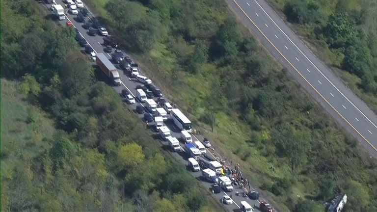 Long queues built up after the New York bus crash. Pic: NBC