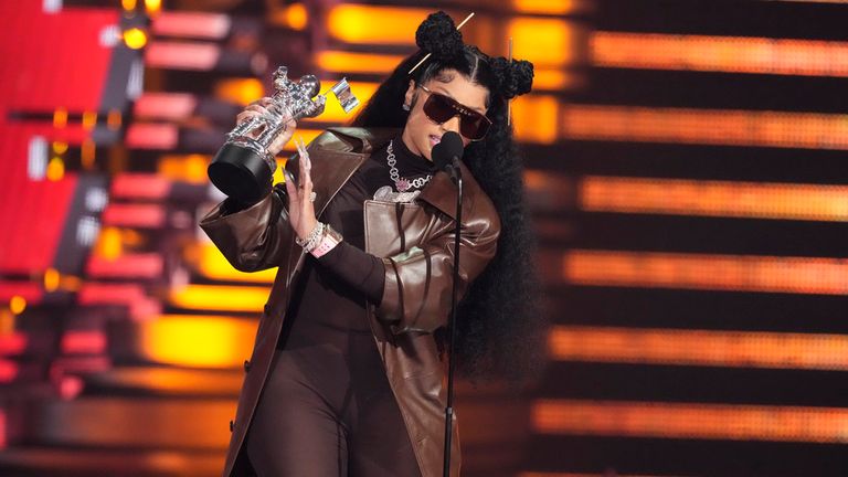 Nicki Minaj accepts the award for best hip-hop for "Super Freaky Girl" during the MTV Video Music Awards on Tuesday, Sept. 12, 2023, at the Prudential Center in Newark, N.J. (Photo by Charles Sykes/Invision/AP)