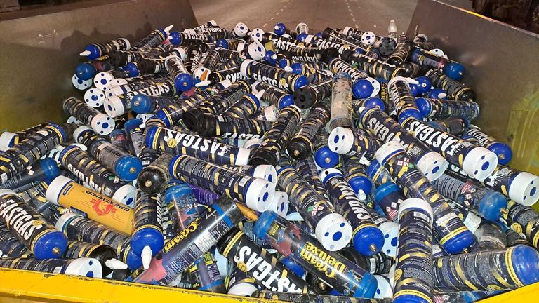 Laughing gas canisters collected after the Notting Hill Carnival
