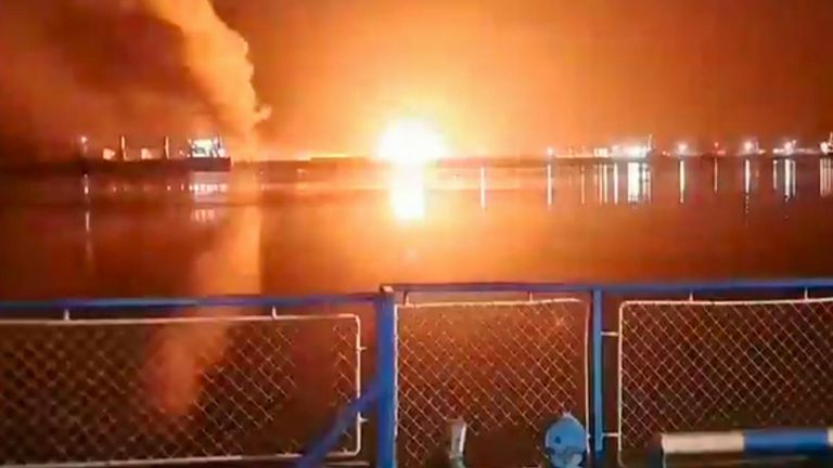 Explosion in Odesa seen from a ferry