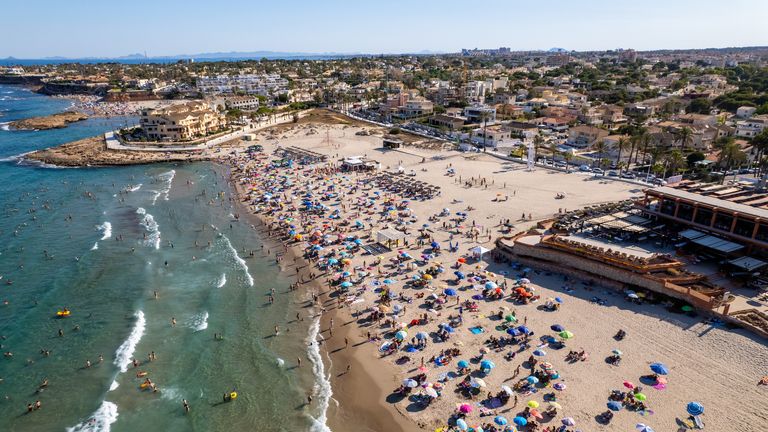 Aerial view of La Zenia, Orihuela during sunny summer day. Costa Blanca. Spain. Travel and tourism concept.