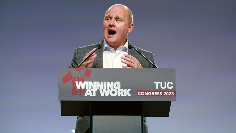 Paul Nowak, general secretary of the TUC speaking at the TUC congress at the ACC Liverpool. Picture date: Monday September 11, 2023.