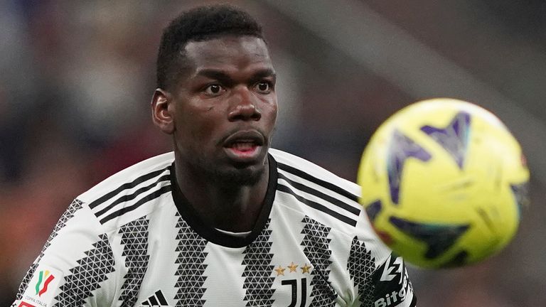 Juventus&#39; Paul Pogba controls the ball during an Italian Cup soccer match between Internazionale and Juventus, at the Giuseppe Meazza San Siro Stadium, in Milan, Italy, April 26, 2023. Pic: AP