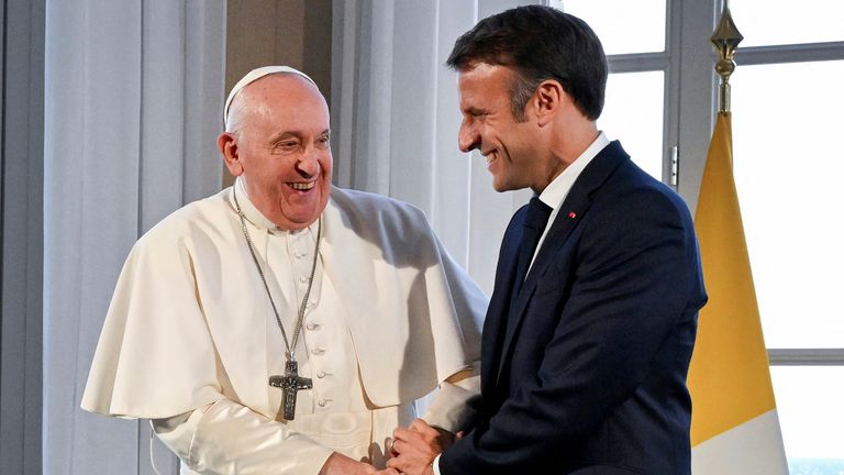 The pontiff met with French President Emmanuel Macron