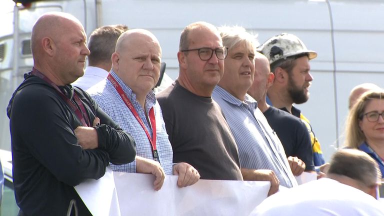Protesters outside the Port Talbot steelworks