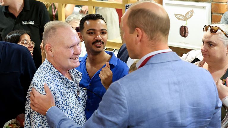 The Prince of Wales with Paul Gascoigne during a visit to a Pret A Manger store in Bournemouth, Dorset, to meet with national and local businesses pledging their support to the Prince&#39;s Homewards project in Bournemouth, Christchurch and Poole. Picture date: Thursday September 7, 2023.