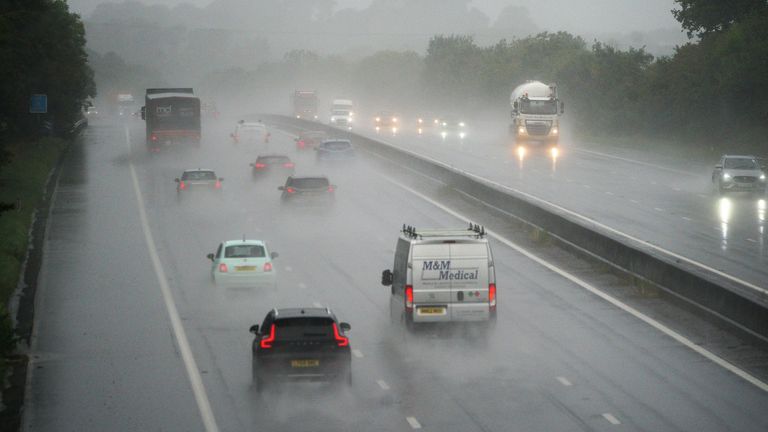 Rain falls on the M5 motorway near Taunton, Somerset. Picture date: Wednesday September 20, 2023. PA Photo. See PA story WEATHER Autumn. Photo credit should read: Ben Birchall/PA Wire