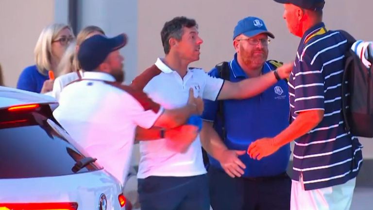 Rory McIlroy appears to be angry in the car park at the Ryder Cup