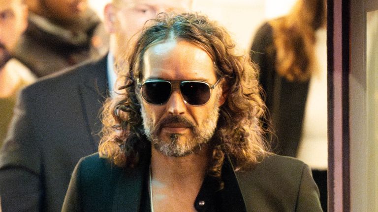 Russell Brand leaves the Troubabour Wembley Park theatre after performing a comedy set