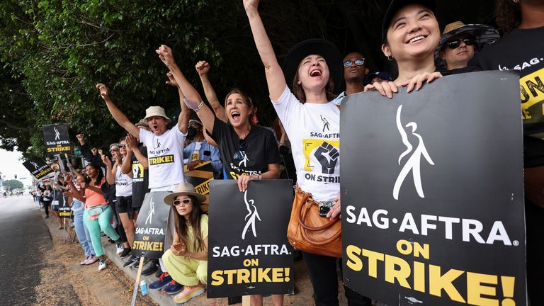 SAG-AFTRA actors during their ongoing strike, in Los Angeles (file pic)