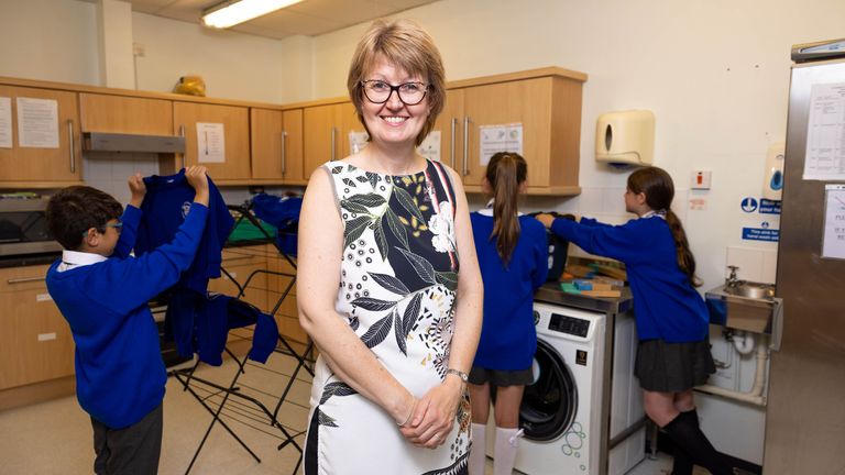Sarah Smith visits the laundry facilities at St. Cuthbert&#39;s Catholic Academy in Blackpool