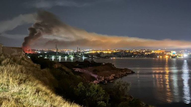 Fire and smoke across Sevastopol