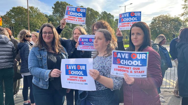 Parents demonstrate in support of St Leonard's Catholic School