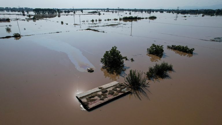 A flooded area is seen in the aftermath of Storm Daniel, in Megala Kalyvia, Greece, September 9, 2023. REUTERS/Giannis Floulis