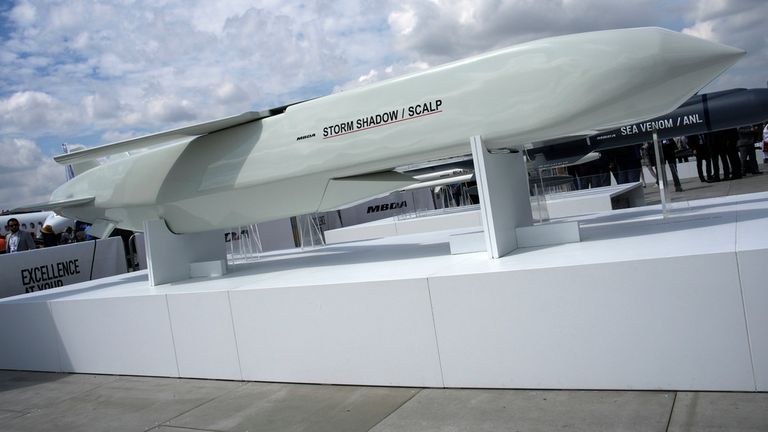 The Storm Shadow cruise missile on display during the Paris Air Show in Le Bourget, north of Paris in June this year File pic: AP 