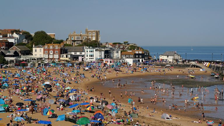 A beach in Broadstairs, Kent was packed with people on Sunday