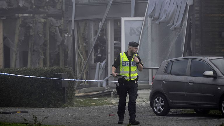 Aftermath of explosion in Uppsala. Pic: AP