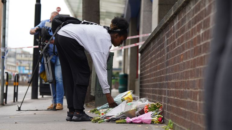 Tributes at the scene in Croydon, south London, where a 15-year-old girl was stabbed to death on Wednesday morning. Picture date: Thursday September 28, 2023.