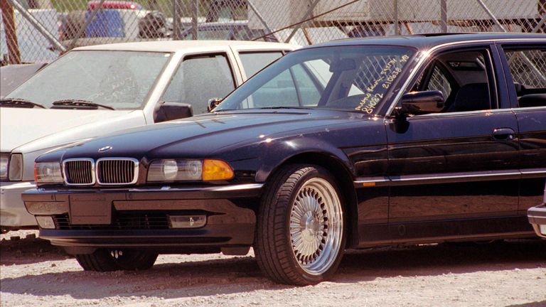 The black BMW that Tupac was travelling in at the time of the shooting. Pic: AP