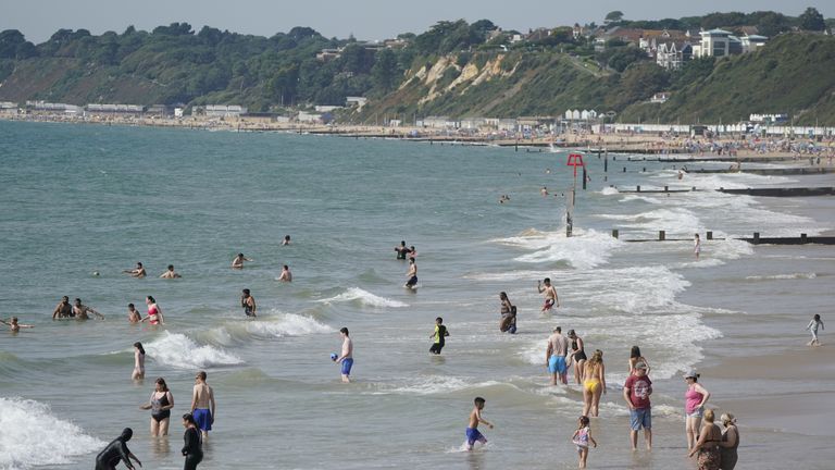 People enjoying the warm weather on Bournemouth beach in Dorset, as forecasters are predicting a &#34;last dose of summer&#34;, with warm spells reaching 30C on Tuesday in southern areas of England and 32C on Wednesday and Thursday in central and southern England. Picture date: Tuesday September 5, 2023.