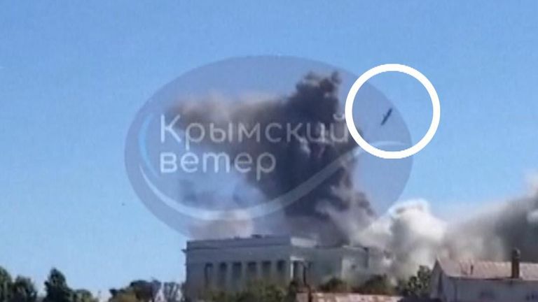 Video captures moment that missile hits Russia&#39;s Black Fleet headquarters in Crimea