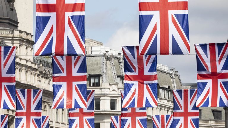 EMBARGOED TO 0001 THURSDAY SEPTEMBER 28 EDITORIAL USE ONLY File photo dated 19/05/22 of a general view of Union Jack flags above Regent Street in central London.