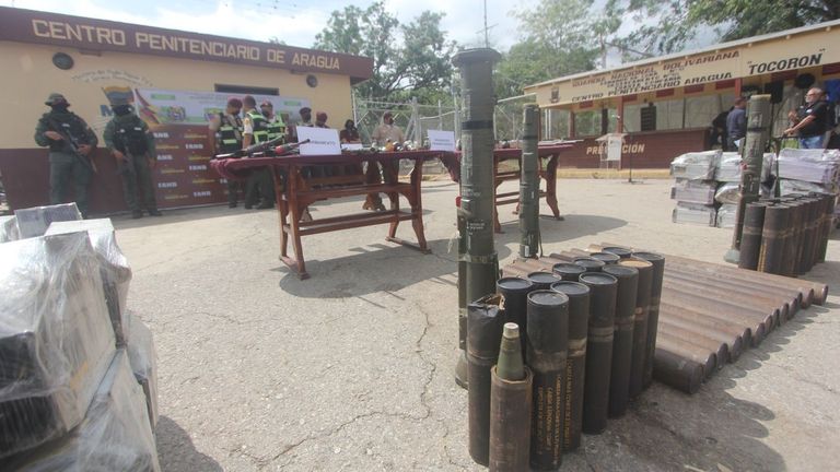 Missiles seized by Venezuelan security services after a raid on notorious Tocoron prison