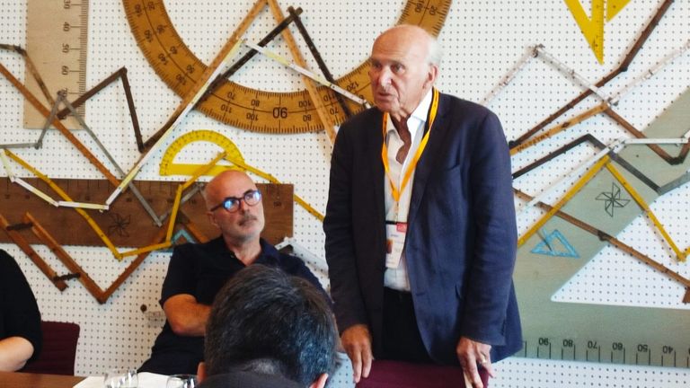 Sir Vince Cable speaking at a fringe event at the Liberal Democrat conference in Bournemouth 2023.
