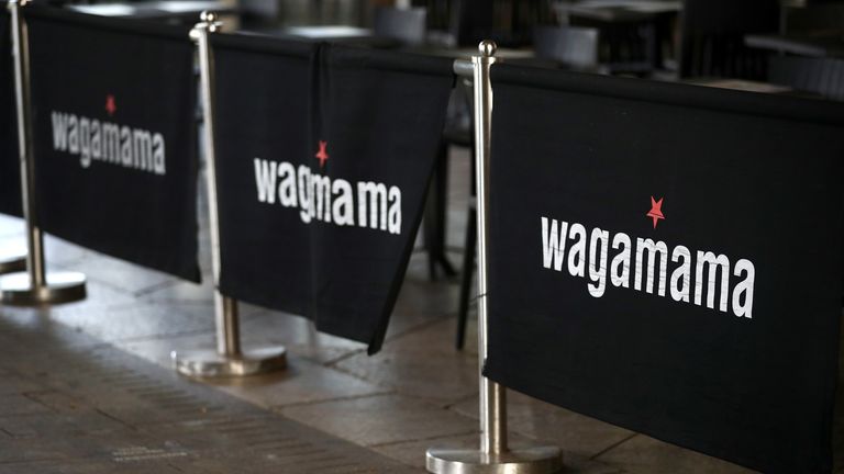 Signs of Wagamama restaurant are seen in London, Britain, October 5, 2020. REUTERS/Hannah McKay